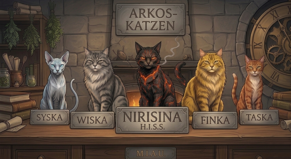 ArKos-Katzen
Von links: SysKa, WisKa, Nirisina, FinKa, TasKa